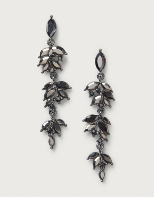 Large Cubic Zirconia Vintage Leaf Drop Earrings