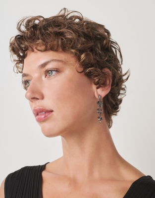 Large Cubic Zirconia Vintage Leaf Drop Earrings
