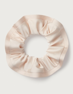 Large Satin Trim Scrunchie - Champagne