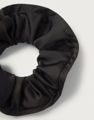 Large Satin Trim Scrunchie - Black