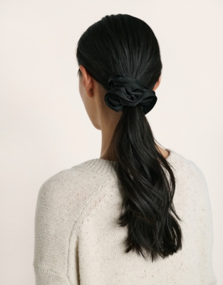 Large Satin Trim Scrunchie - Black