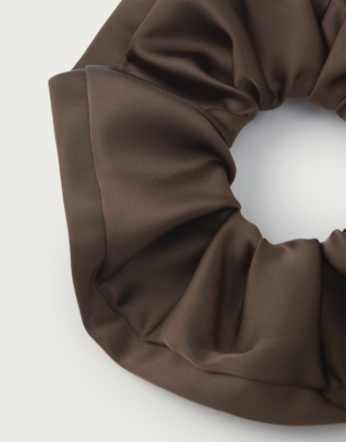 Large Satin Trim Scrunchie - Dark Chocolate