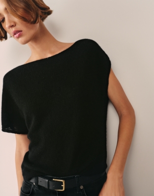 Layering Cashmere Asymmetric Knitted T-shirt