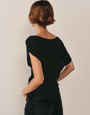 Layering Cashmere Asymmetric Knitted T-shirt