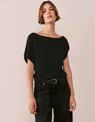 Layering Cashmere Asymmetric Knitted T-shirt