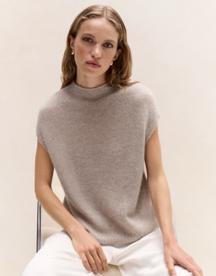 Layering Cashmere-Blend Sparkle High-Neck T-Shirt