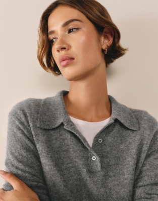 Layering Cashmere Collared Jumper - Grey Marl