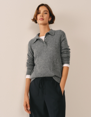 Layering Cashmere Collared Jumper - Grey Marl