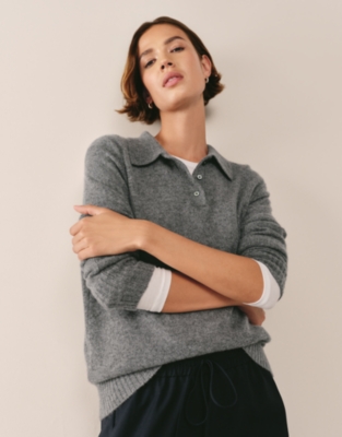 Layering Cashmere Collared Jumper - Grey Marl