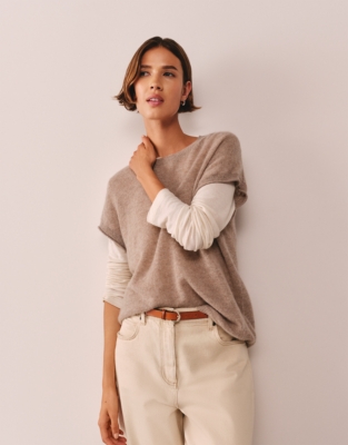 Layering Cashmere Extended Shoulder T-shirt
