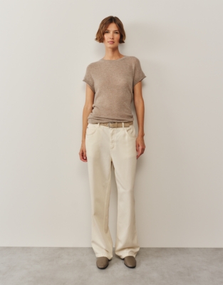 Layering Cashmere Extended Shoulder T-shirt - Hot Chocolate