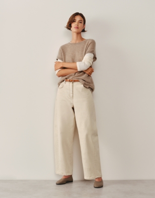 Layering Cashmere Extended Shoulder T-shirt - Hot Chocolate