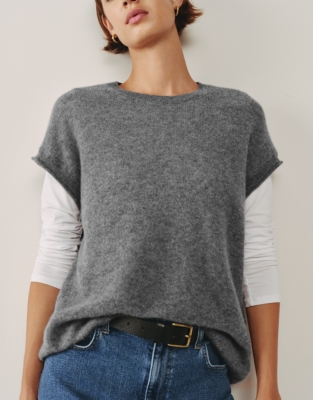 Layering Cashmere Extended Shoulder T-shirt - Grey Marl