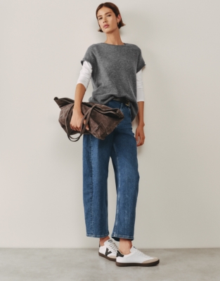 Layering Cashmere Extended Shoulder T-shirt - Grey Marl