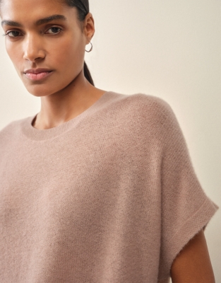 Layering Cashmere Extended Shoulder T-shirt - Rosebud Pink
