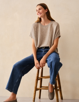 Layering Cashmere Extended Shoulder T-shirt - Oatmeal Marl