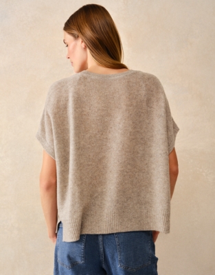 Layering Cashmere Extended Shoulder T-shirt - Oatmeal Marl