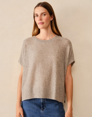 Layering Cashmere Extended Shoulder T-shirt - Oatmeal Marl