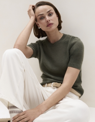 Layering Cashmere Knitted T-shirt - Eucalyptus