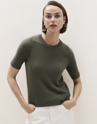 Layering Cashmere Knitted T-shirt - Eucalyptus
