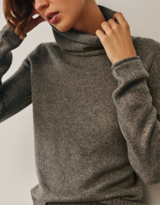 Layering Cashmere Sparkle Funnel Neck Jumper