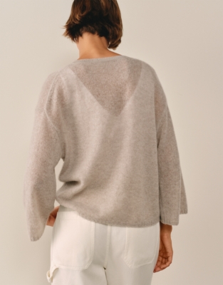 Layering Cashmere Wide Sleeve Jumper - Mid Taupe Marl