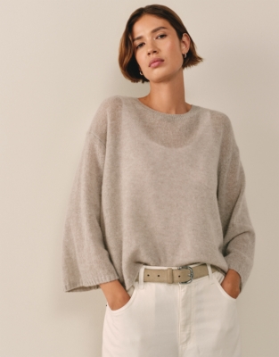 Layering Cashmere Wide Sleeve Jumper - Mid Taupe Marl
