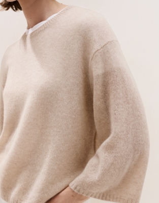 Layering Cashmere Wide Sleeve Knitted Jumper - Natural Marl