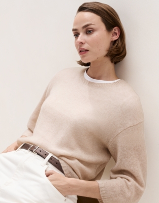 Layering Cashmere Wide Sleeve Knitted Jumper - Natural Marl