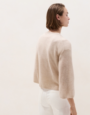Layering Cashmere Wide Sleeve Knitted Jumper - Natural Marl