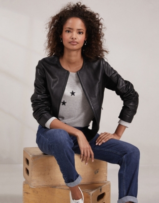 Leather & Suede Collarless Jacket