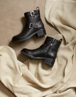 White company shop biker boots