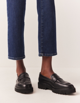 Leather Chunky Loafers - Black