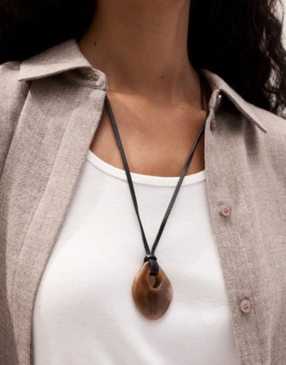 Leather Cord Irregular Resin Necklace
