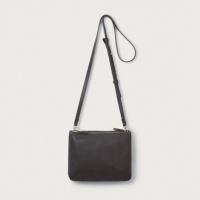 Leather Double Zip Pouch Crossbody Bag