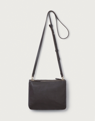 Leather Double Zip Pouch Crossbody Bag