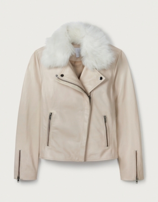 White company biker on sale jacket