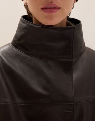 Leather Funnel Neck Bomber Jacket