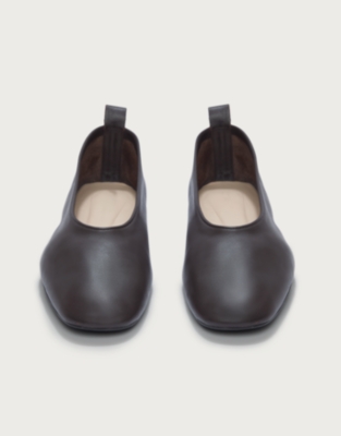 Leather High Vamp Ballet Shoes - Chocolate