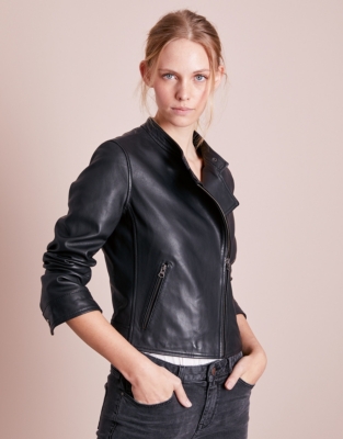 white company leather jacket