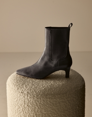 Leather Kitten Heel Boots