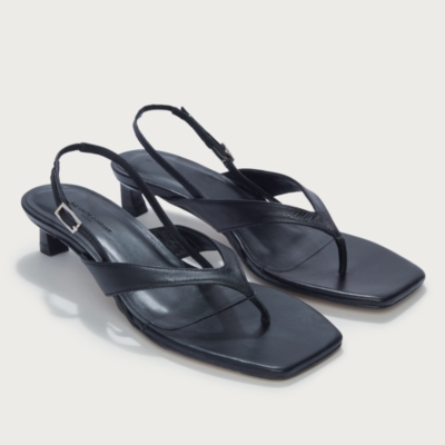 Leather Kitten Heel Toe Post Sandals