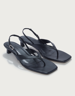 Leather Kitten Heel Toe Post Sandals