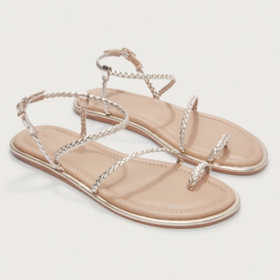 Leather Metallic Braided Skinny Sandal