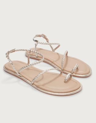 Leather Metallic Braided Skinny Sandal
