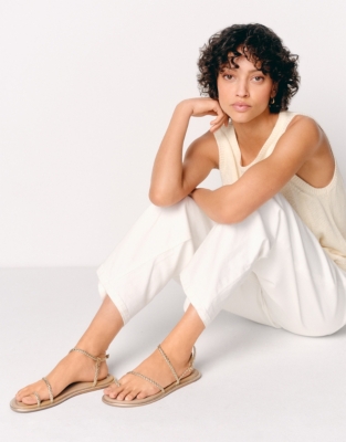 Leather Metallic Braided Skinny Sandal