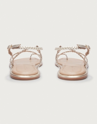 Leather Metallic Braided Skinny Sandal