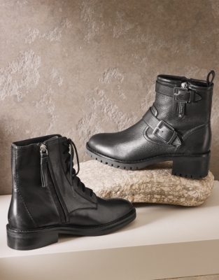 White company store biker boots