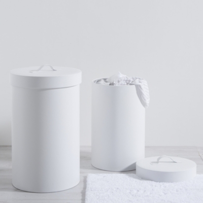 small white laundry bin