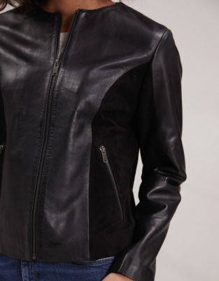 white company leather jacket